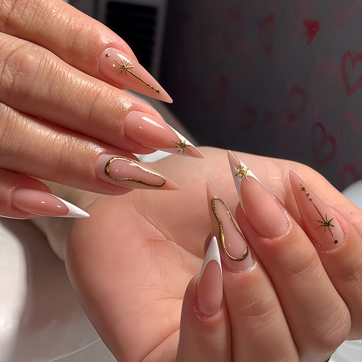 Acrylic nail set with glamorous rhinestones and decorative elements Stornfield