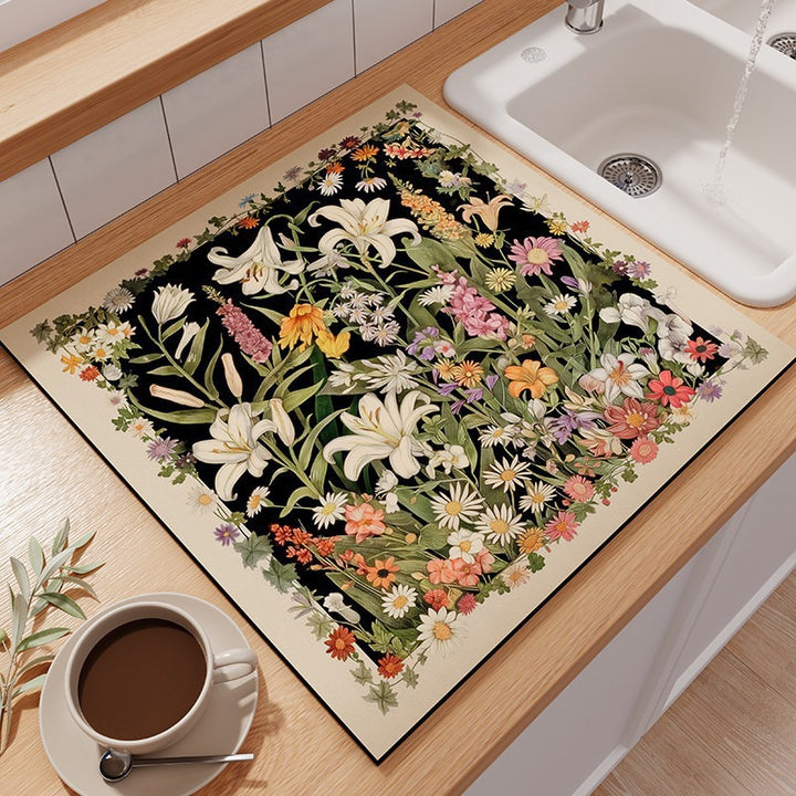 Floral-Themed Kitchen Counter Mat Stornfield