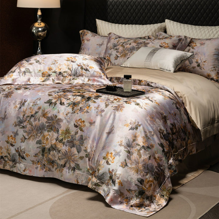 Premium Floral-Print Sateen Duvet Cover & Sham Set