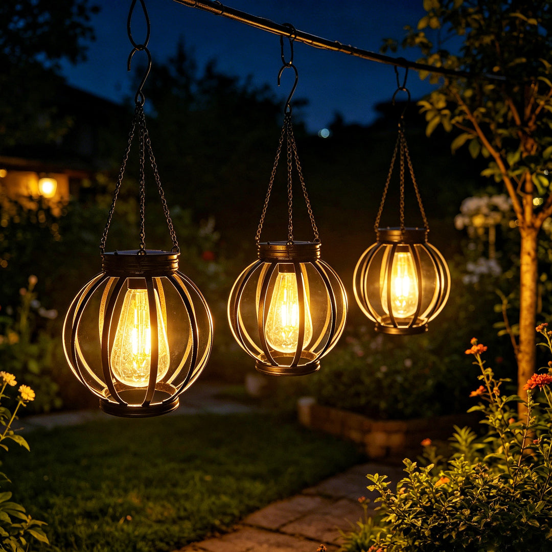 Outdoor Hanging Metal Cage Pendant Lantern With Adjustable Chain And Vintage Filament LED Stornfield