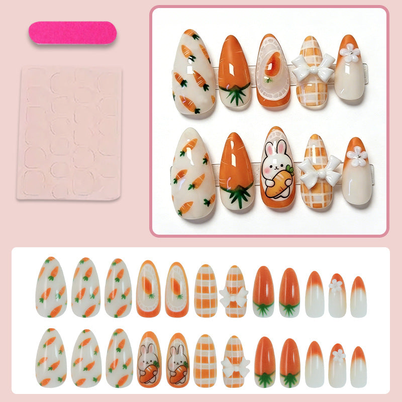 Artificial nail set with spring-like carrot and rabbit pattern Stornfield