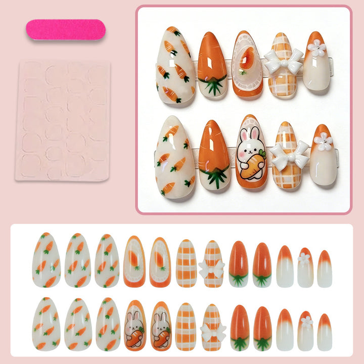 Artificial nail set with spring-like carrot and rabbit pattern Stornfield