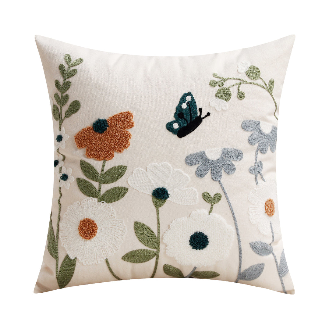 Embroidered Floral Lumbar Pillow Cover