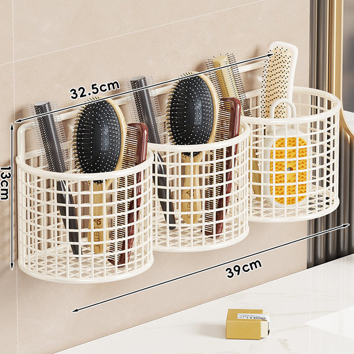 Wall-Mounted Triple Mesh Bathroom Organizer Basket for Brushes Combs and Sponges