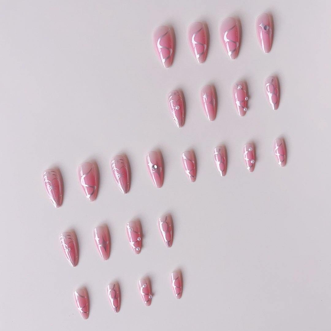 Acrylic Nail Set with Elegant 3D Design and Glamorous Accents Stornfield