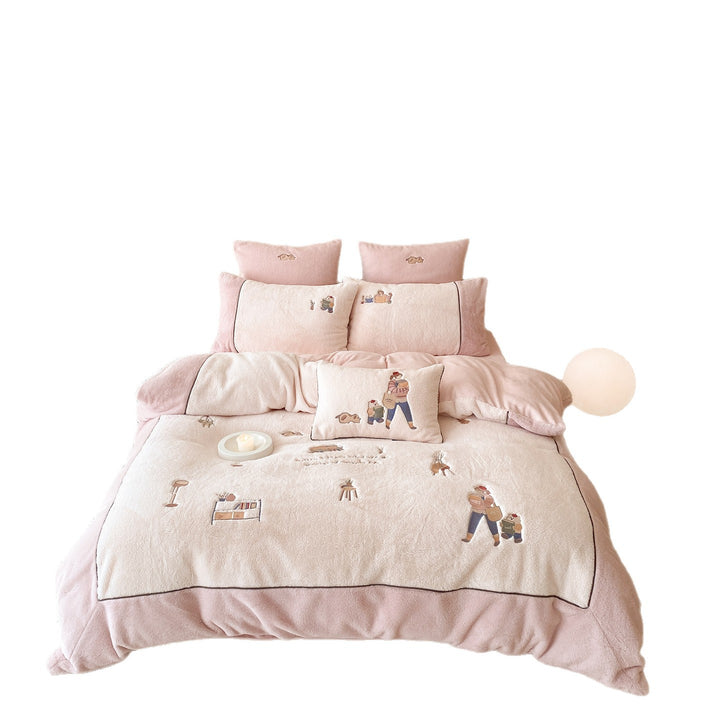 Plush Embroidered Cozy Duvet Cover Set with Decorative Pillow Shams
