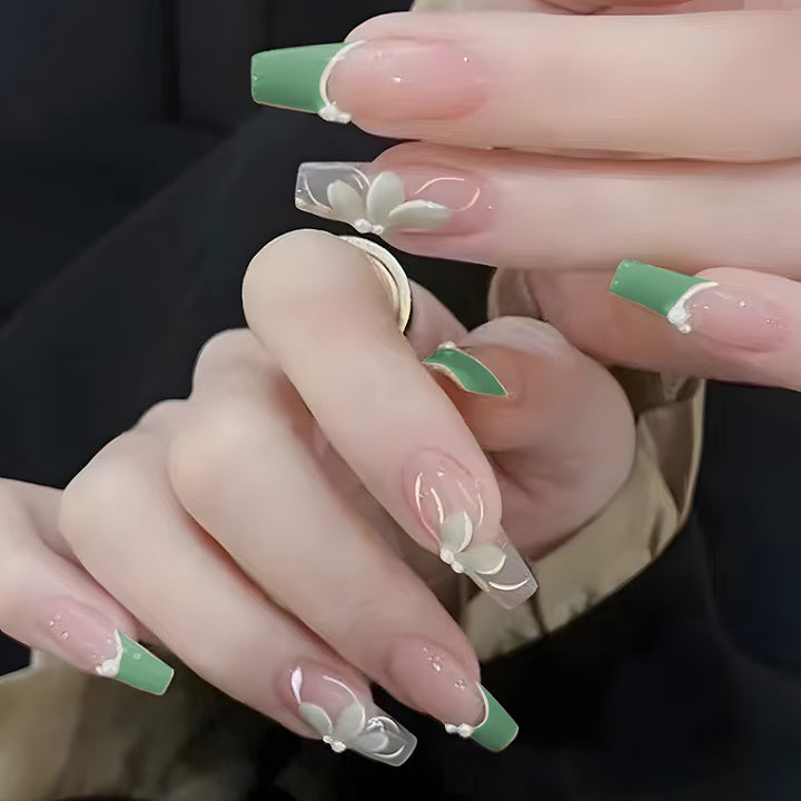 Floral-Design Acrylic Press-On Nails Stornfield
