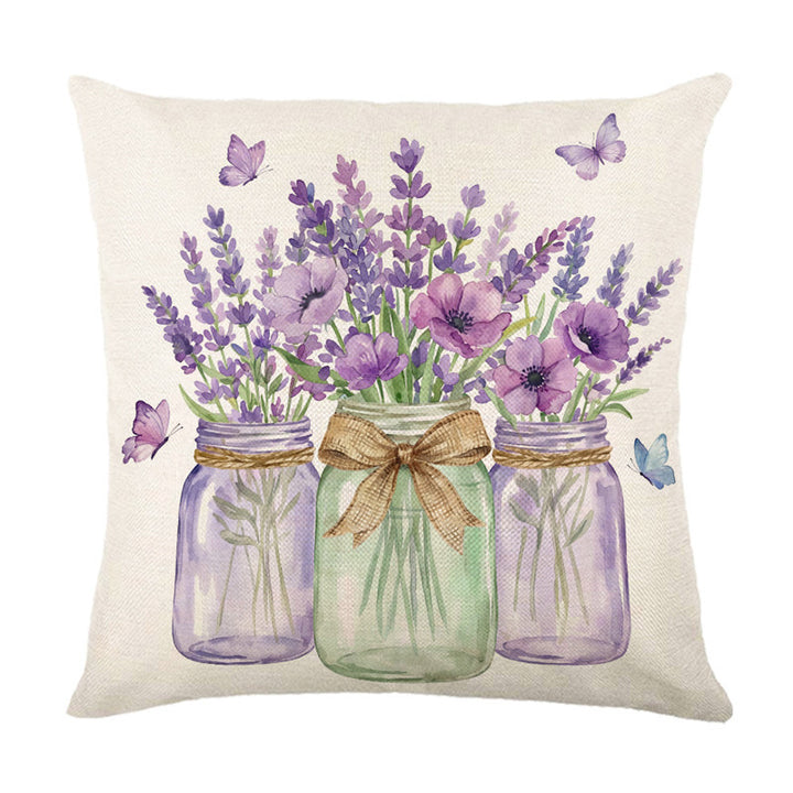 Decorative Linen-Cotton Accent Throw Pillow Cover with Floral Typography