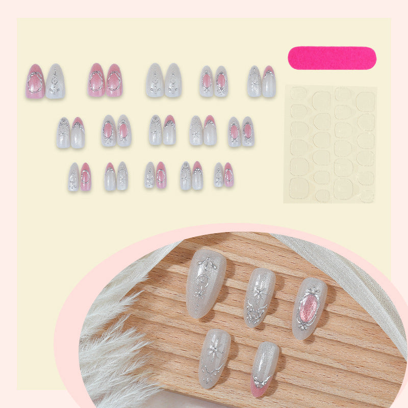 Decorative Press-On Nail Art Set with Floral and Shimmer Accents Stornfield