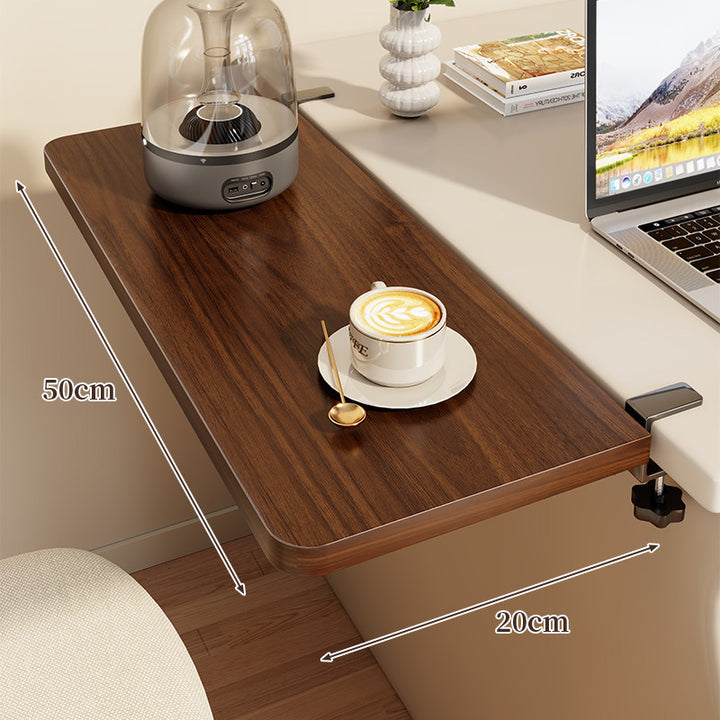 Clamp-On Side Desk Shelf Extender with Woodgrain Laminate Top and Adjustable Locking Clamp