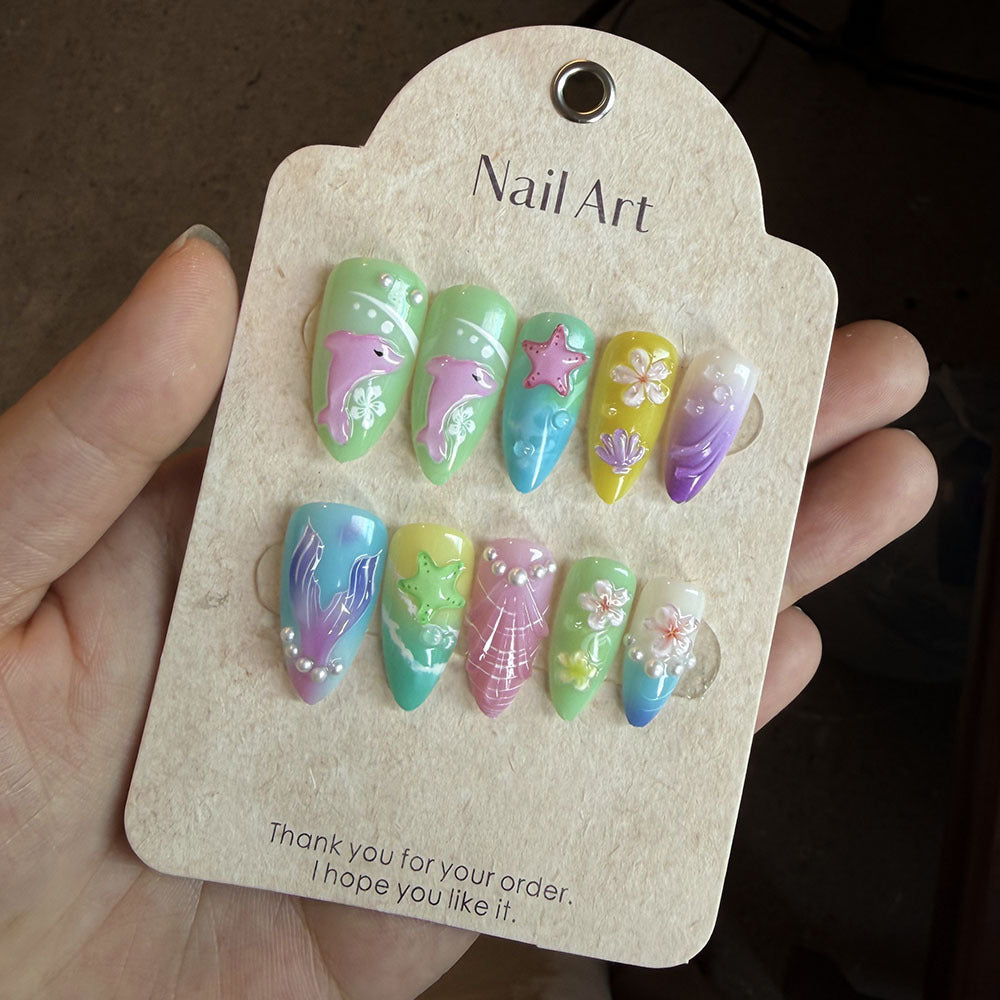 Artistic Ocean-Themed Press-On Nail Set Stornfield