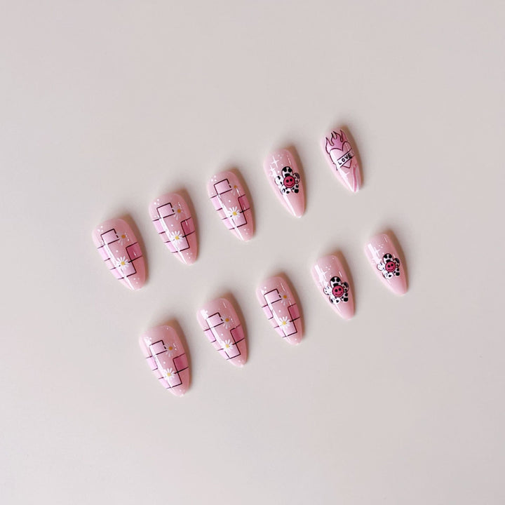 Creative artificial nail set with playful design and colorful accents Stornfield