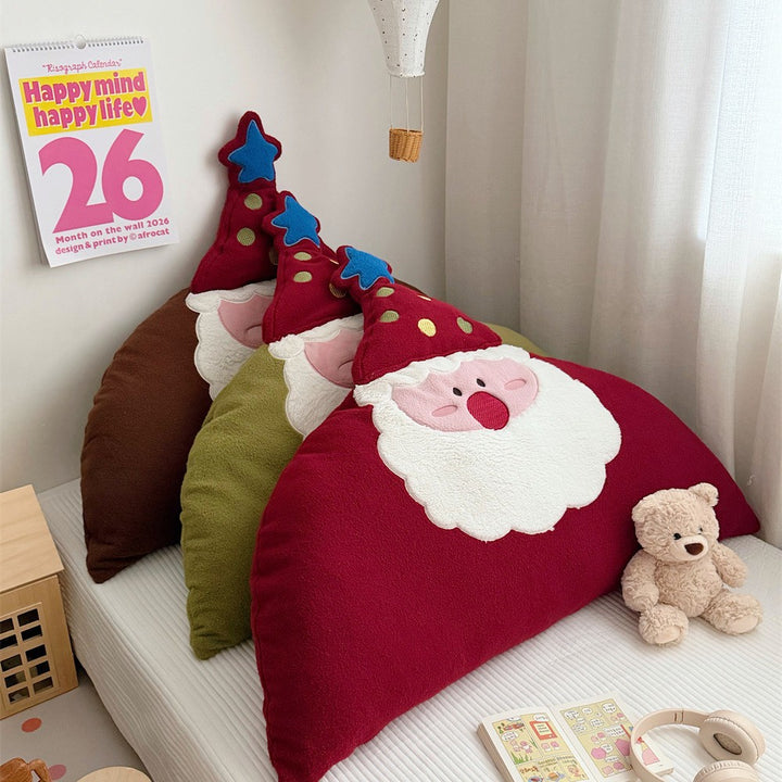 Christmas cuddle pillow in Santa face with soft plush cover and appliqués