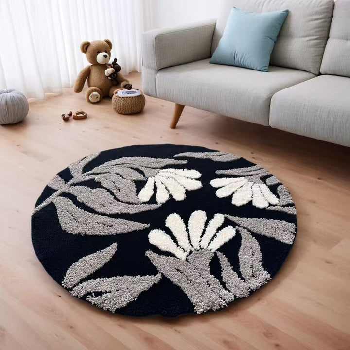 Round Shaggy Floral Tufted Area Rug