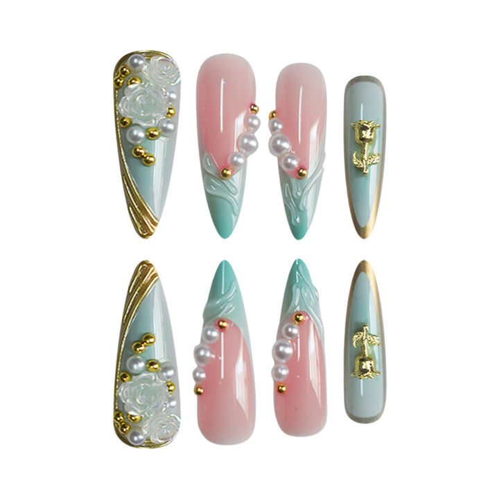 Luxurious Rhinestone and Floral Press-On Nail Art Stornfield