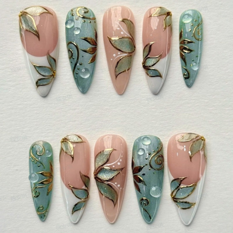 Artificial Nail Set with Floral Designs and 3D Accents Stornfield