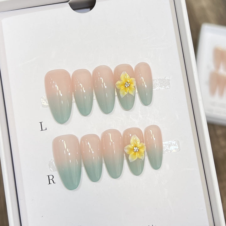 Elegant Ombre Press-On Nail Set with Floral Accents Stornfield