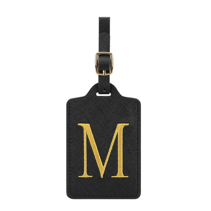 embroidered initial monogram leather luggage tag with adjustable buckle strap Stornfield