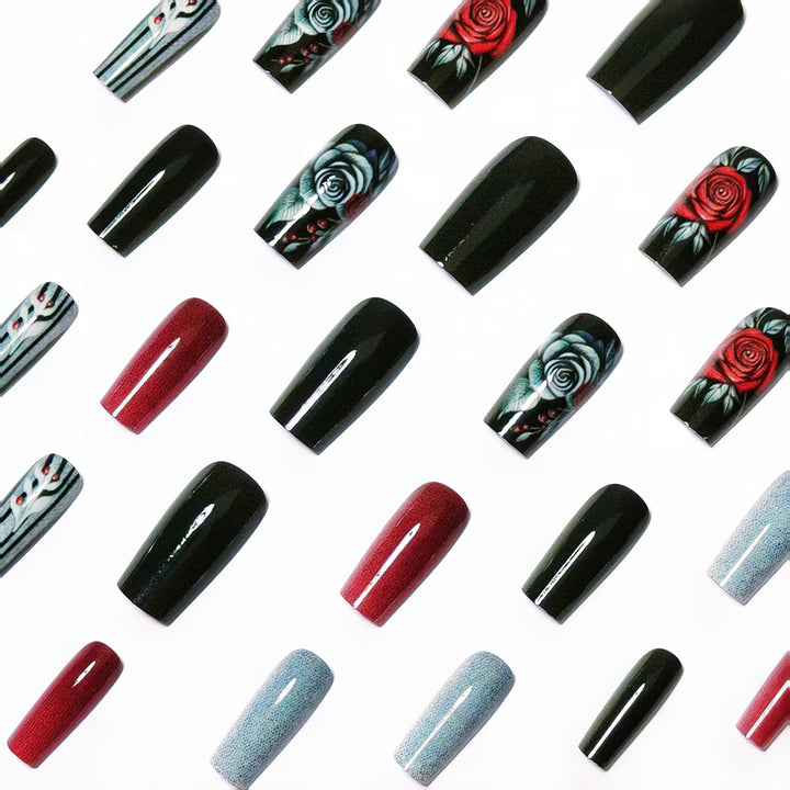 Elegant Artificial Nails with Noble Rose Design Stornfield