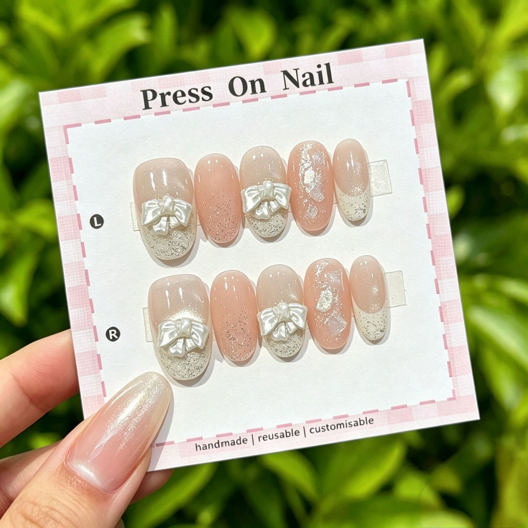 Decorative Press-On Nail Set with Gem Accents  1791774365