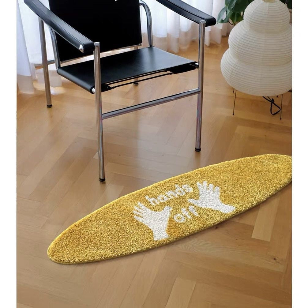 Elongated Tufted Chenille Novelty Floor Runner with 'Hands Off' Graphic