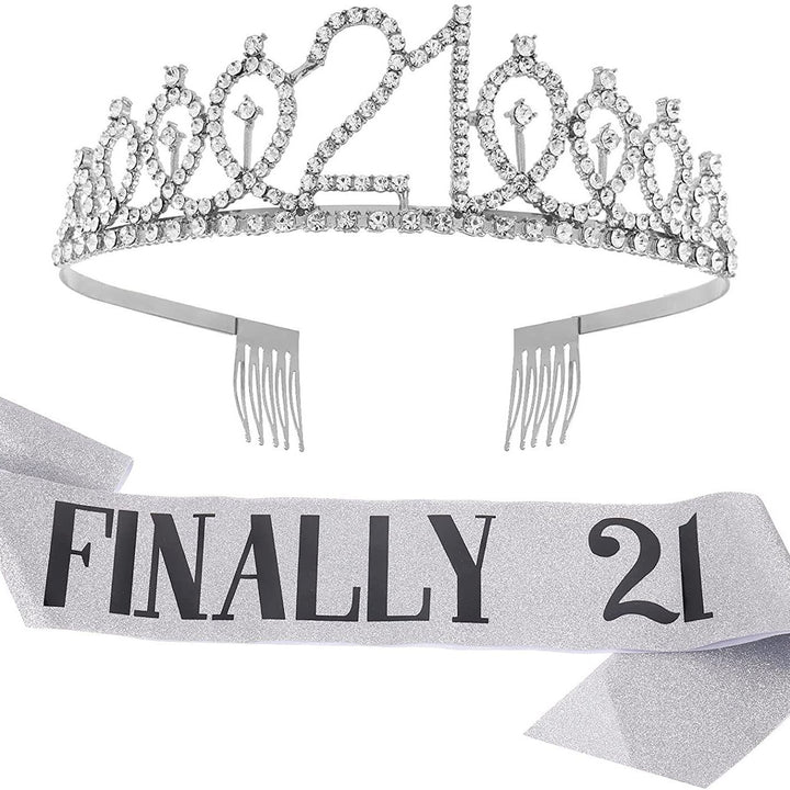 Girl Glittering Birthday Crown and Sash Set Stornfield