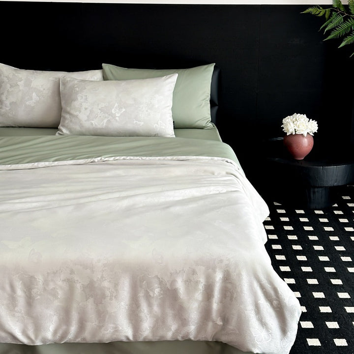 Luxurious satin bedding set with subtle floral jacquard