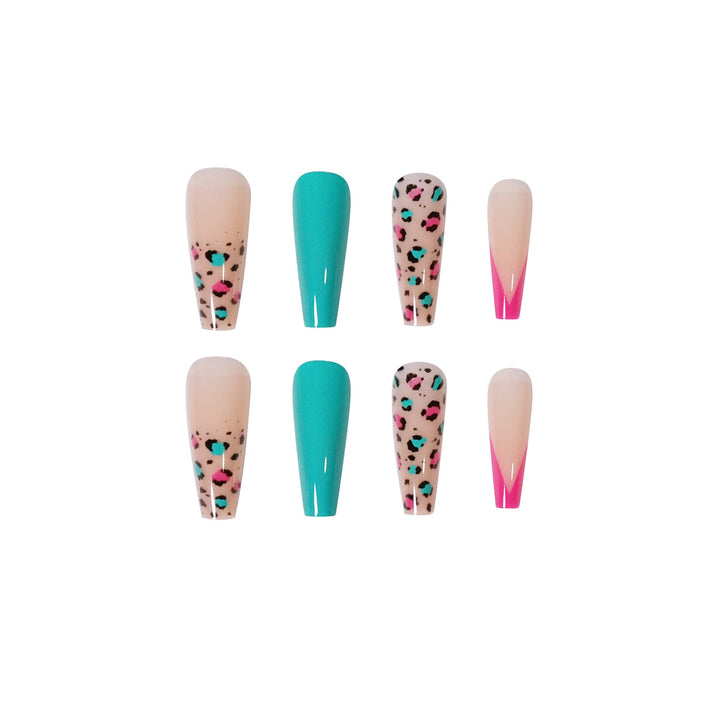 Artful Nail Extensions with Leopard Pattern and Neon Accents Stornfield