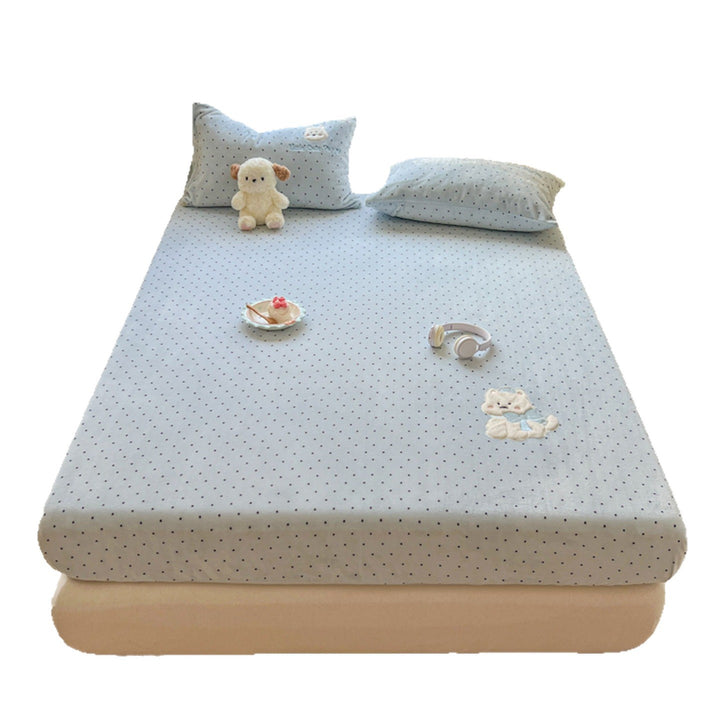 Plush Fitted Sheet and Pillowcase Set with Embroidered Kitten Plush Microfleece