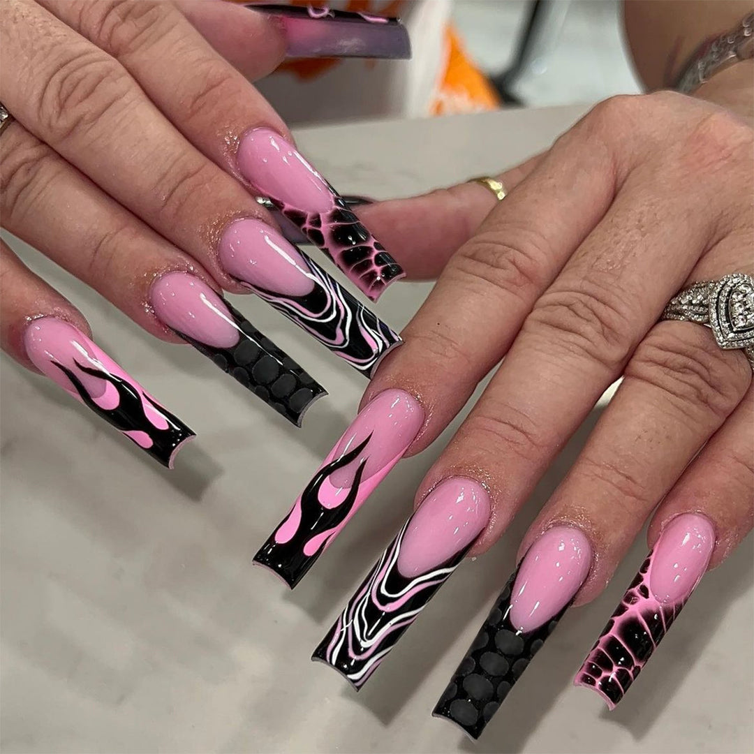 Artistic Press-On Nail Set with Flame Design Stornfield