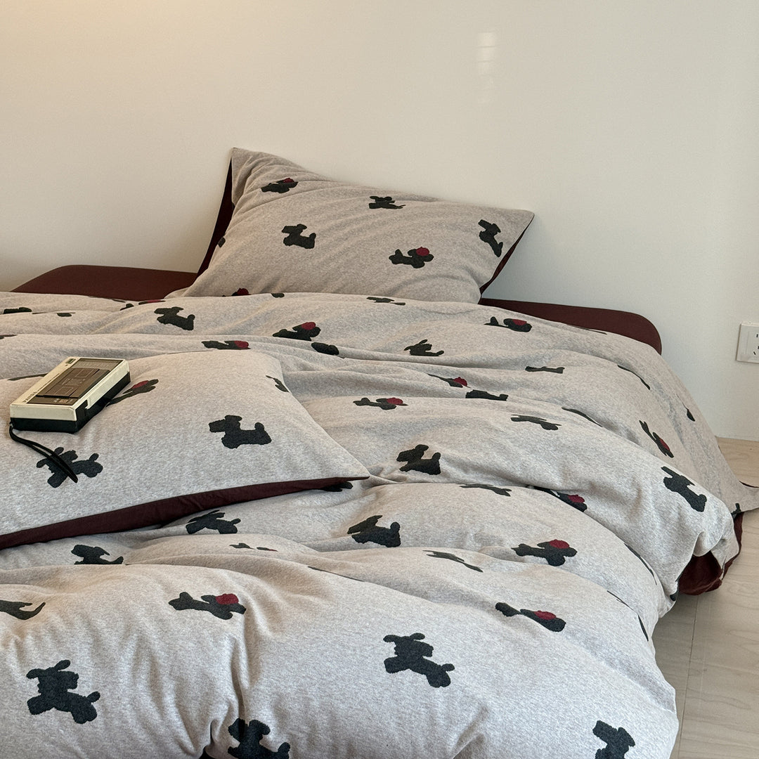 Cotton-Blend Teddy Motif Duvet Cover Set with Contrast Hem