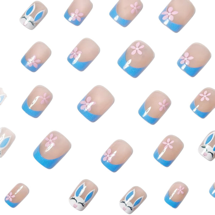 Creative nail art with cheerful bunny and flower pattern Stornfield
