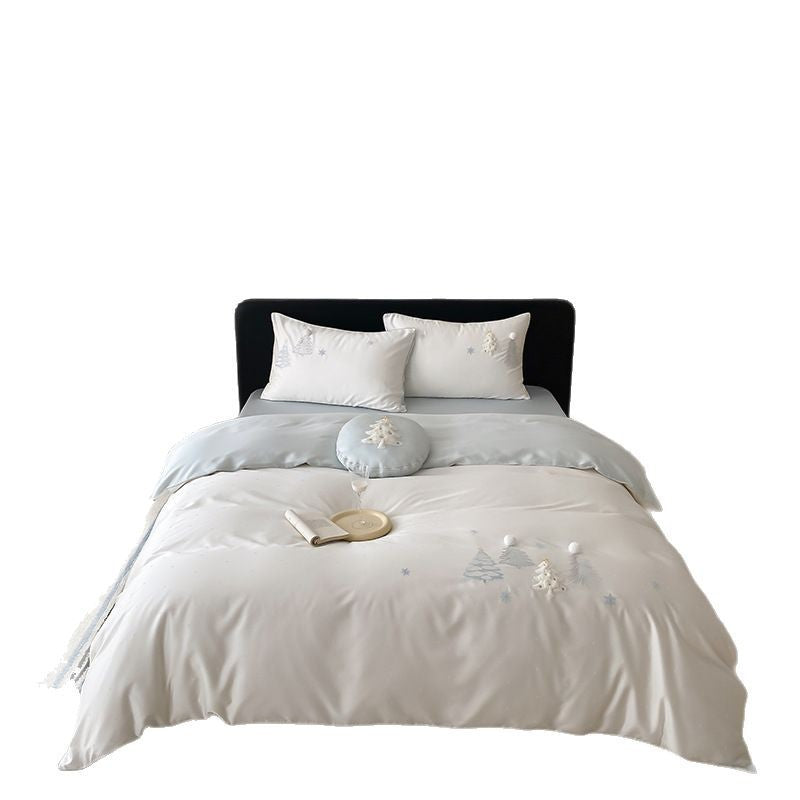 Embroidered Pom-Pom Cotton-Sateen Duvet Cover Set with Decorative Round Cushion