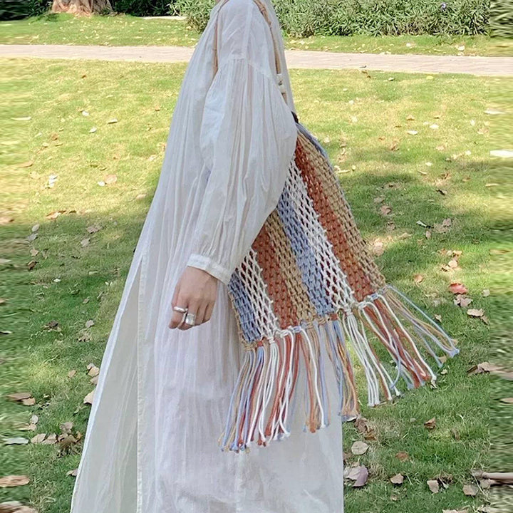Braided tote bag with colorful fringes Stornfield