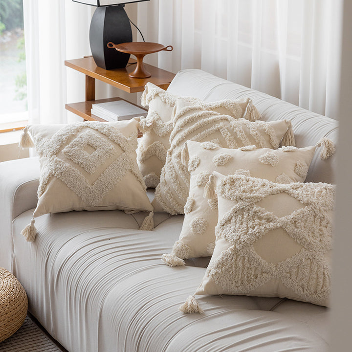 Boho Textured Chevron Tufted Tassel Throw Pillow