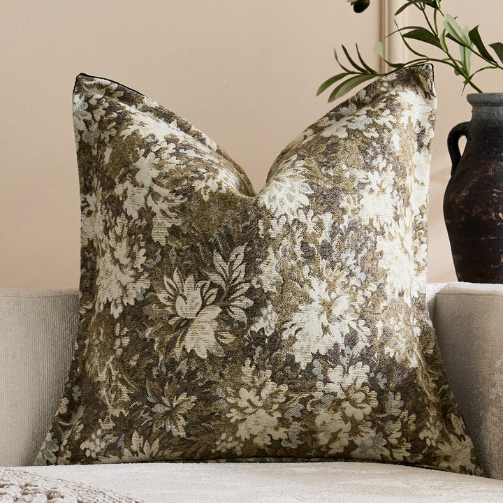 Oversized Jacquard Floral Velvet Throw Pillow Cover with Hidden Zipper