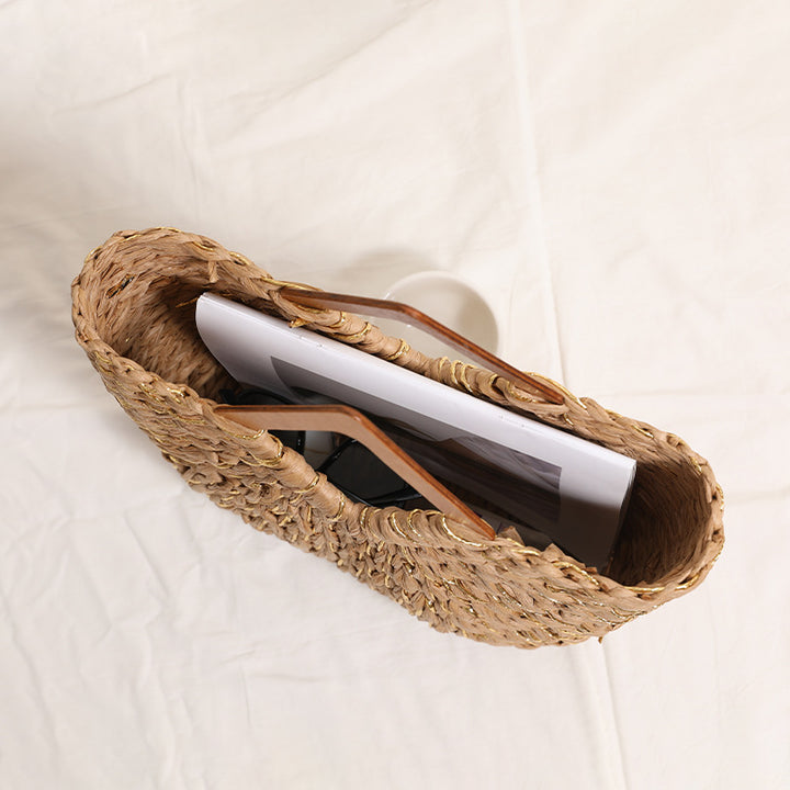 Handcrafted Portable Baskets Bag with Wooden Handles Stornfield
