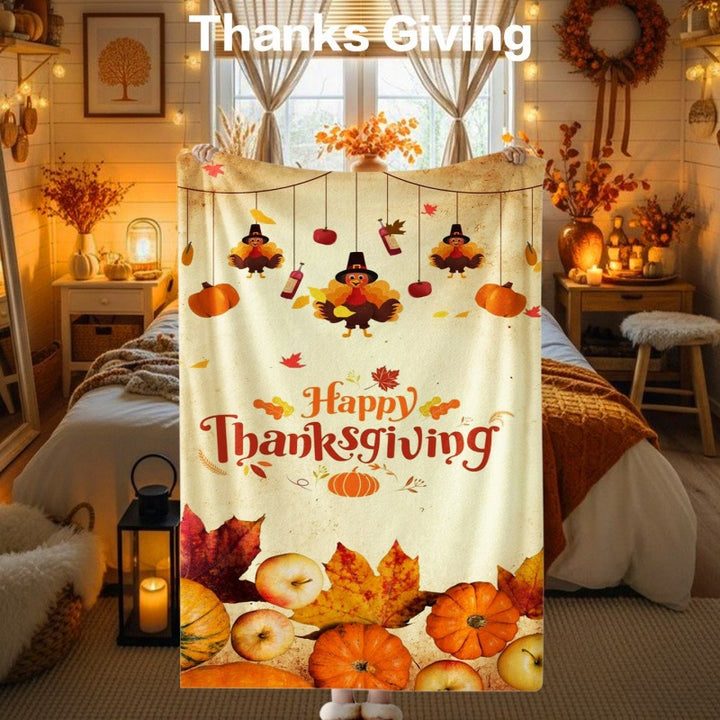 Thanksgiving-Themed Cozy Fleece Blanket