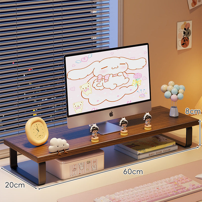 Wood-Top Monitor Riser and Desktop Organizer Stand with Under-Shelf Storage