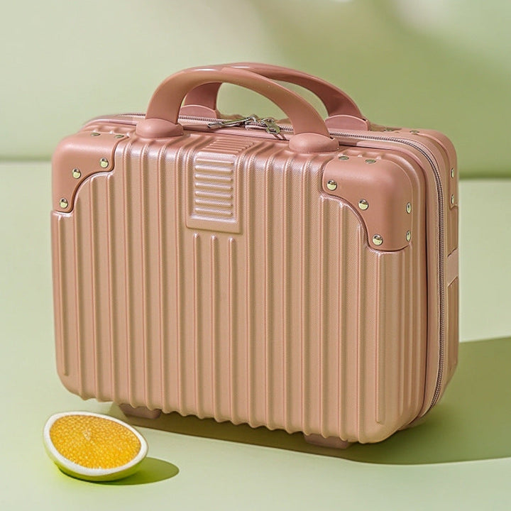 structured hard-shell vanity travel case with faux-leather corner reinforcements and dual top handles Stornfield