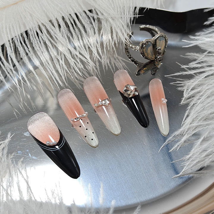 Elegant Stiletto Fake Nails with Sparkling Rhinestone Details Stornfield