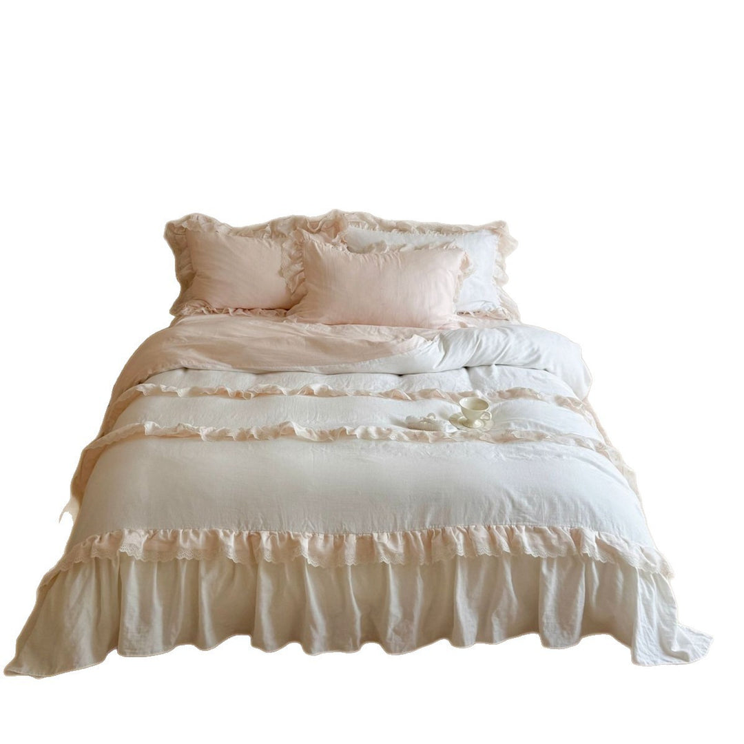 Ruffled Linen-Cotton Duvet Cover Set with Bed Skirt and Pillow Shams