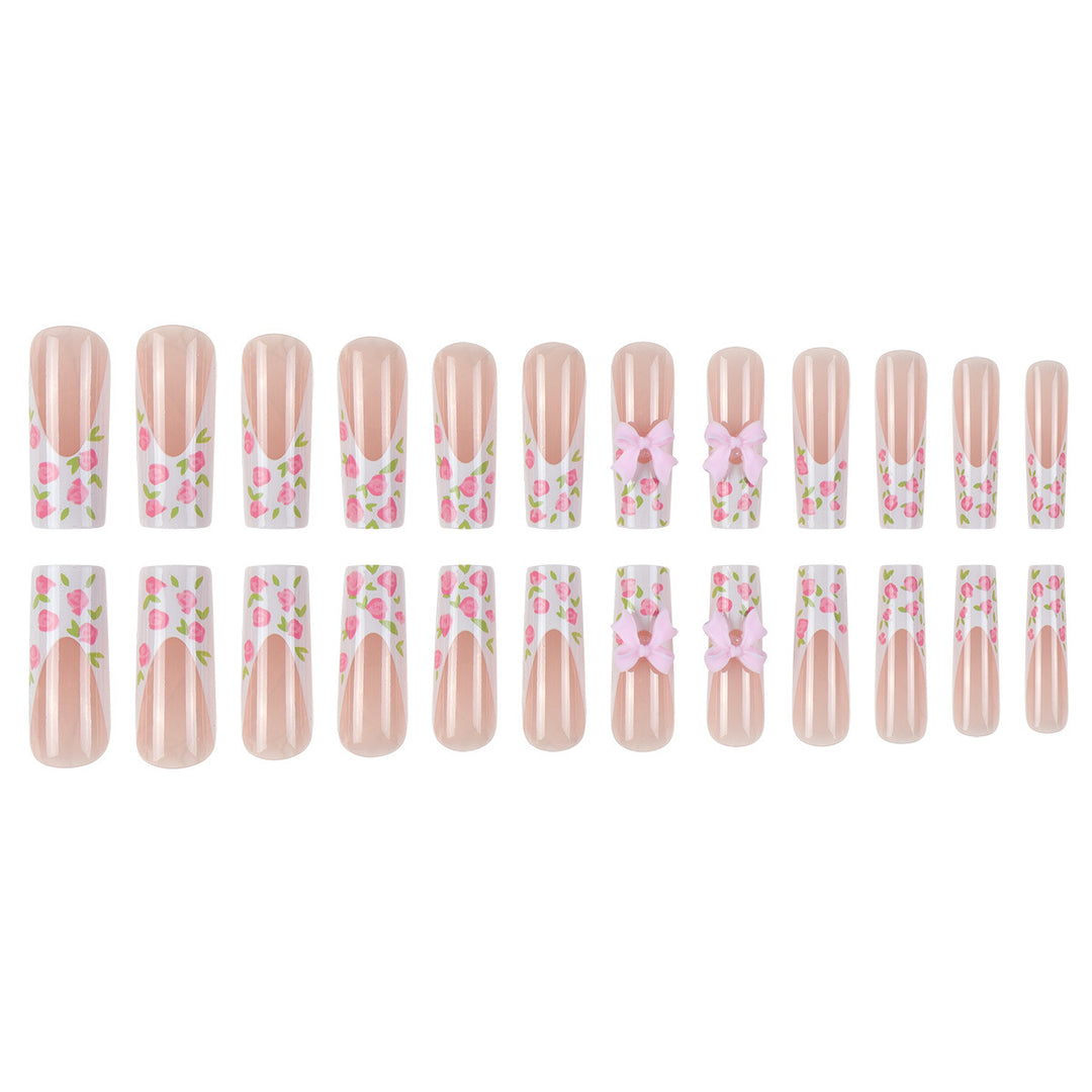Floral Bow-Design Long Press-On Nails Stornfield