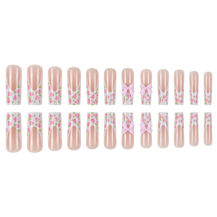 Floral Bow-Design Long Press-On Nails Stornfield