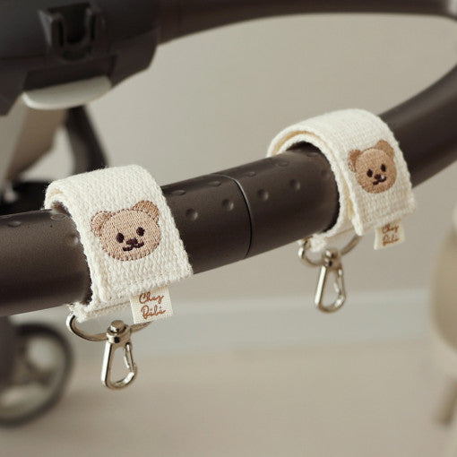 Detachable Woven Bag Strap with Embroidered Bear and Silver Swivel Clips