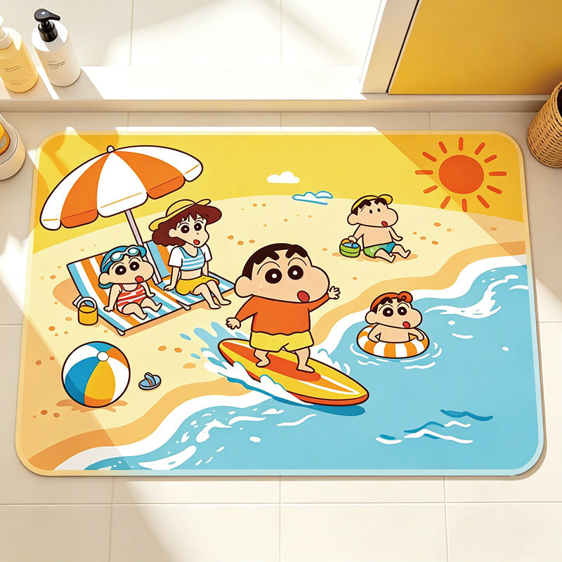 Playful Cartoon Beach-Themed Bath Mat