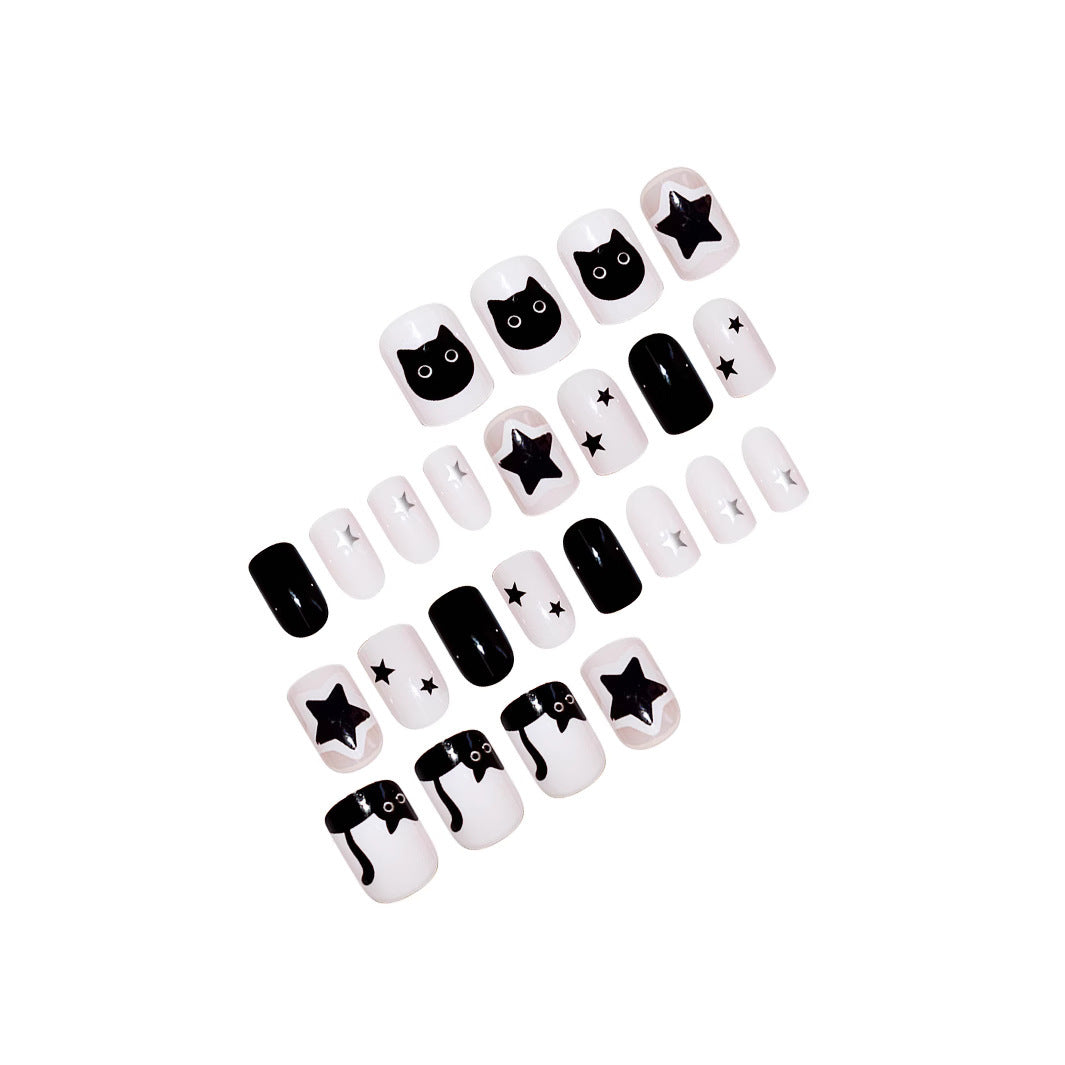 Playful Cat and Star-Themed Press-On Nail Art Extensions Stornfield