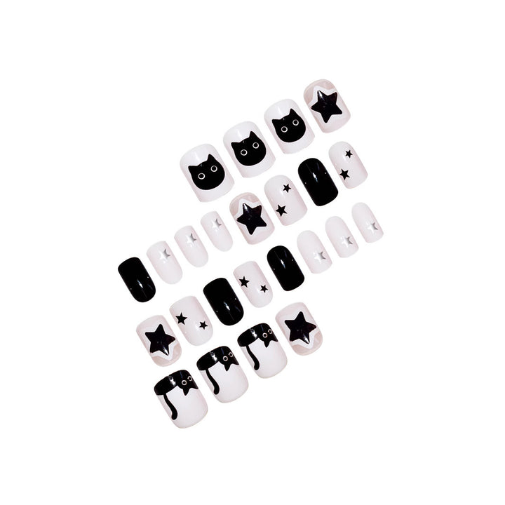 Playful Cat and Star-Themed Press-On Nail Art Extensions Stornfield