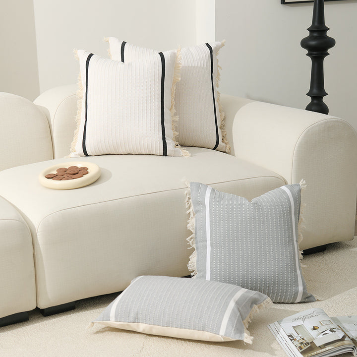 Boho cushion cover with fringes and textured weaving Stornfield