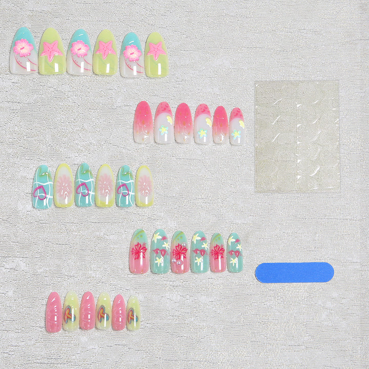 Acrylic Nail Set with Colorful Flower and Beach Design Stornfield